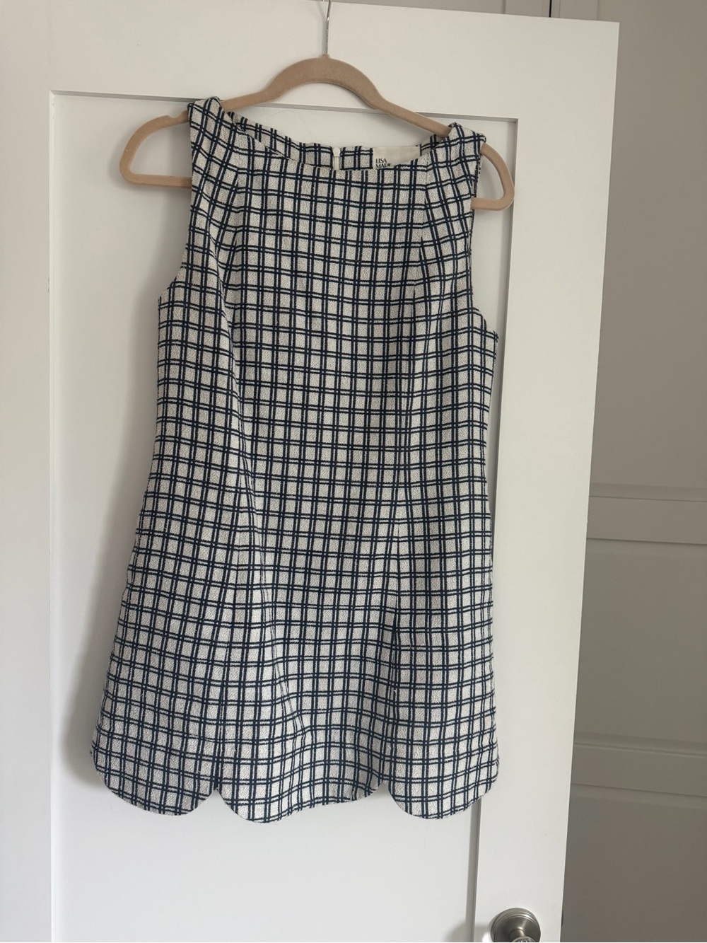 Lisa Marie Fernandez Navy and White Check Scallop-Hem Mini Dress - Picture 4 of 4